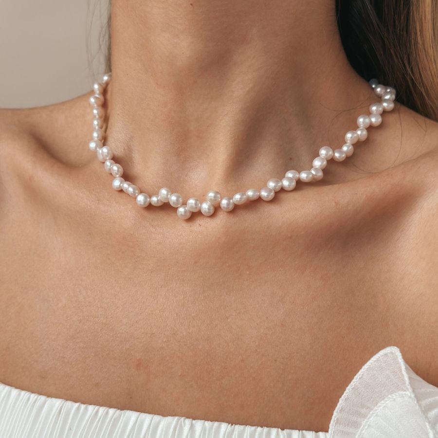 Golden Harmony Silver Necklace with Natural Pearls - Indira