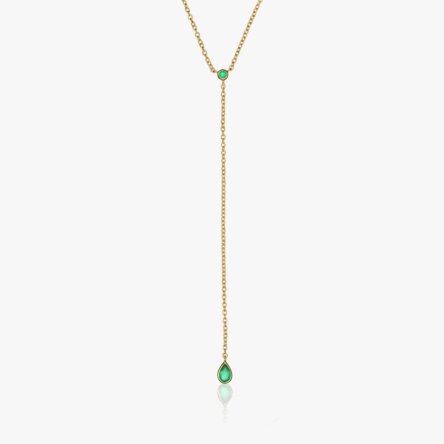 Golden Lariat Silver Necklace - Green Onyx - Indira