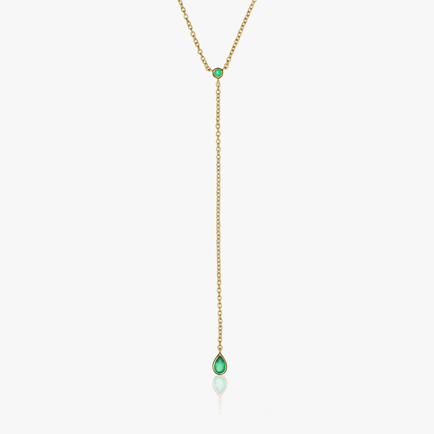 Golden Lariat Silver Necklace - Green Onyx - Indira