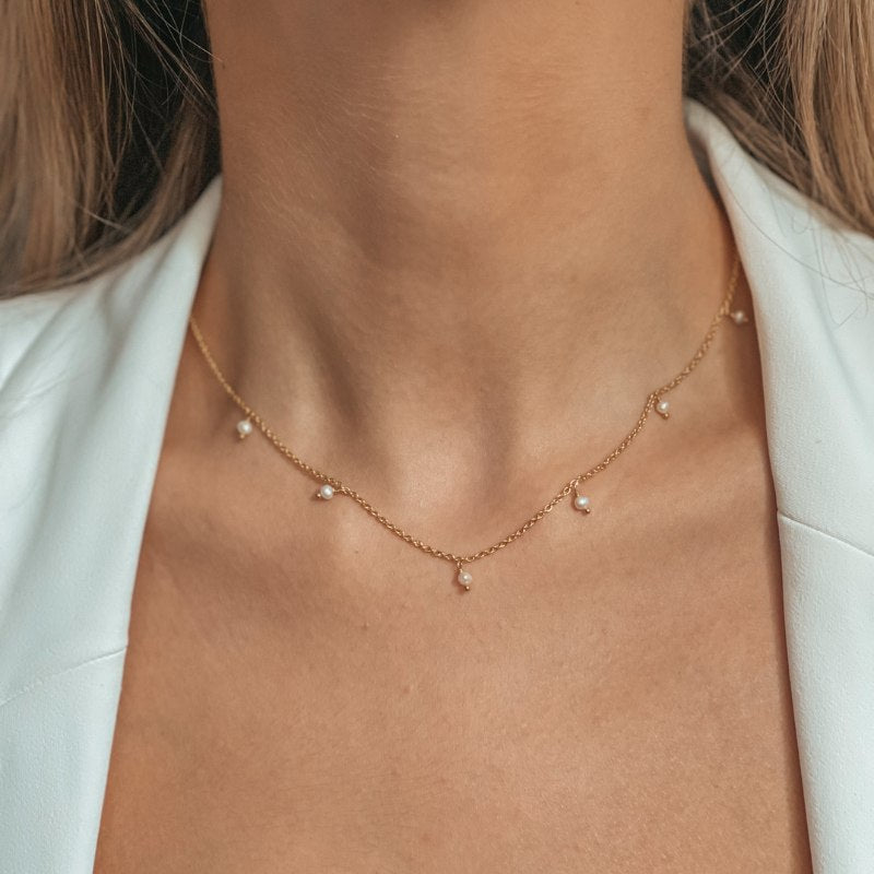 Golden Margot Silver Necklace - Natural Pearls - Indira