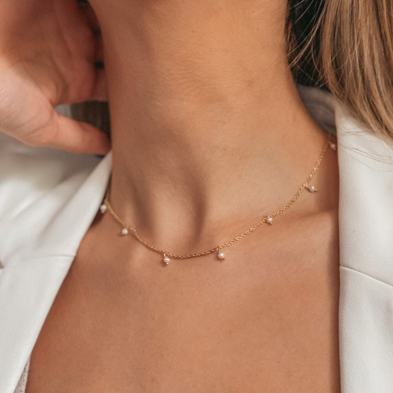 Golden Margot Silver Necklace - Natural Pearls - Indira