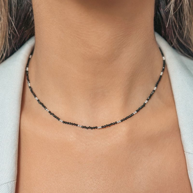 SummerScape Silver Necklace – Black Spinel - Indira
