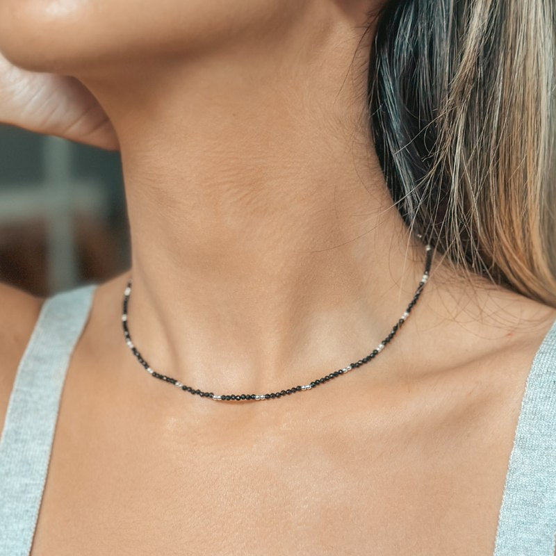 SummerScape Silver Necklace – Black Spinel - Indira