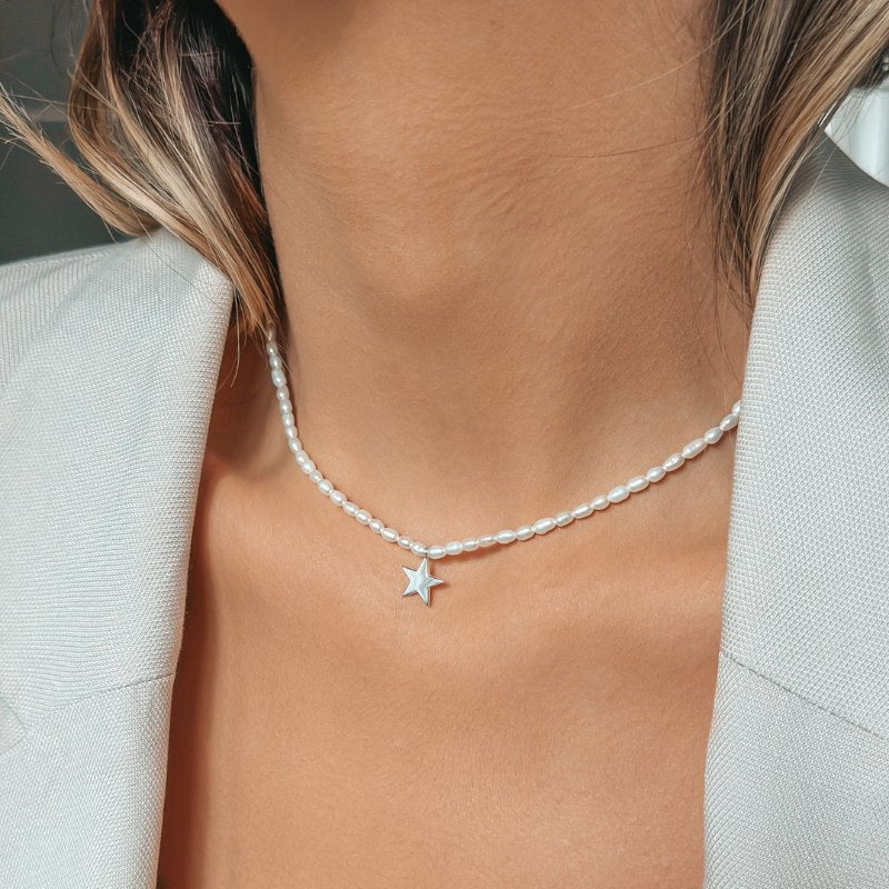 Tiana Silver Necklace - Natural Pearls - Indira