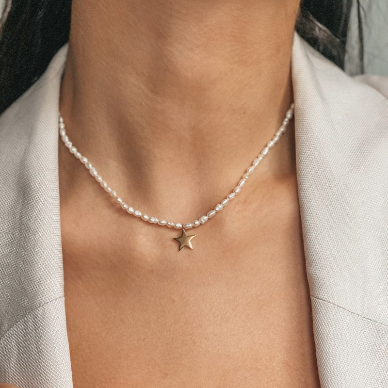 Tiana Golden Silver Necklace - Natural Pearls - Indira