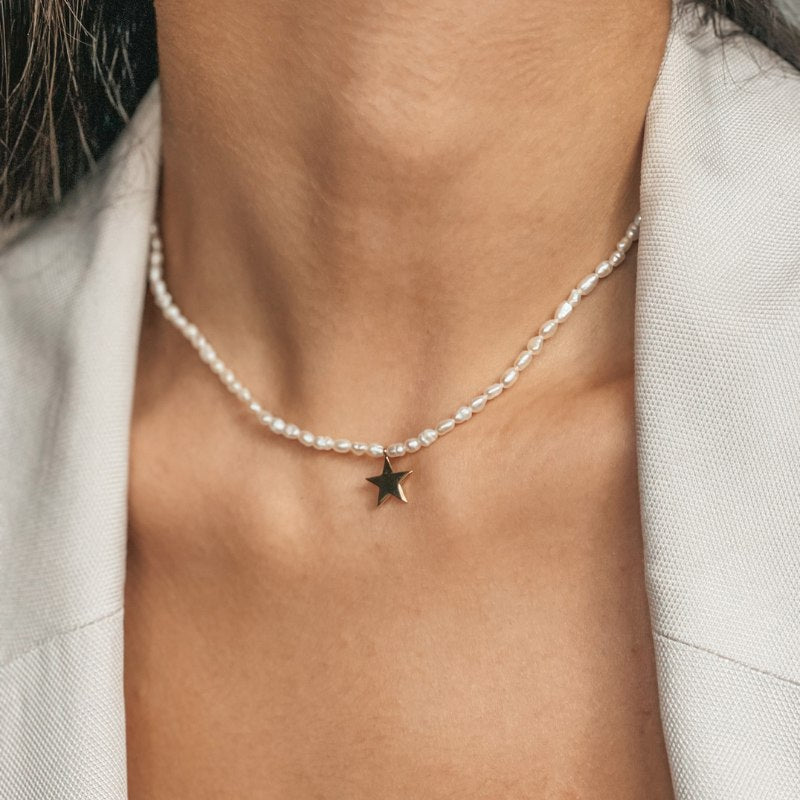 Tiana Golden Silver Necklace - Natural Pearls - Indira