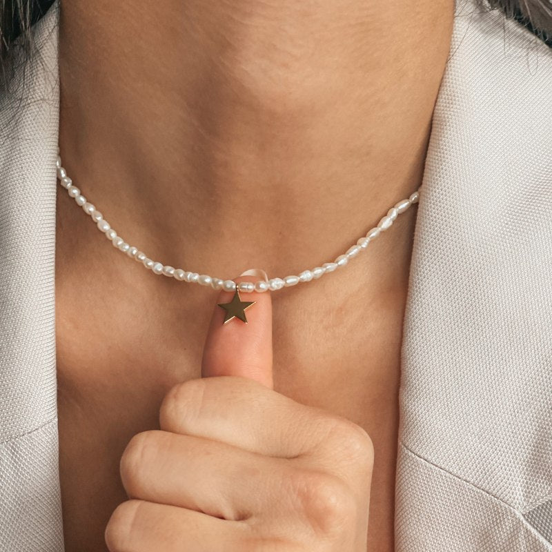 Tiana Golden Silver Necklace - Natural Pearls - Indira