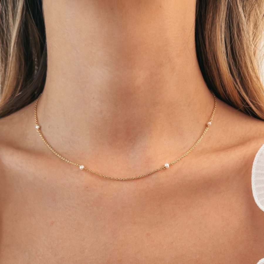 Golden Tiny Pearls Silver Necklace - Indira