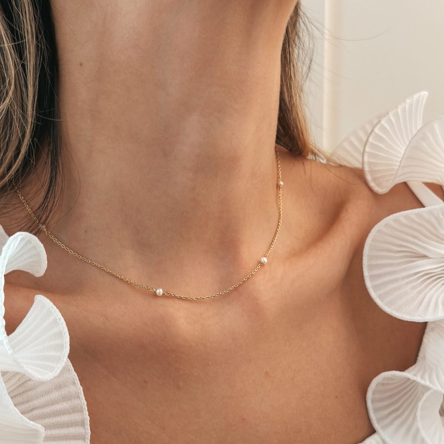 Golden Tiny Pearls Silver Necklace - Indira