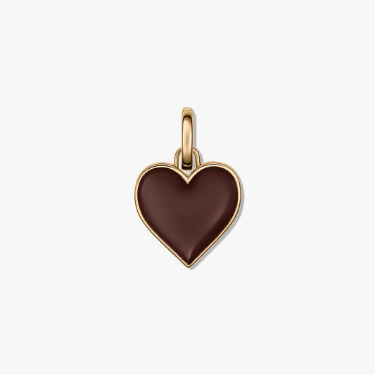 Silver Golden Heart Pendant - Brown: a heart-shaped charm with a smooth brown center and polished metal edge on a white background.