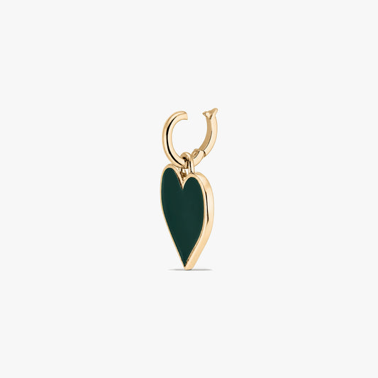 Rhodium-plated 925 silver heart pendant in deep green, isolated on a white background.