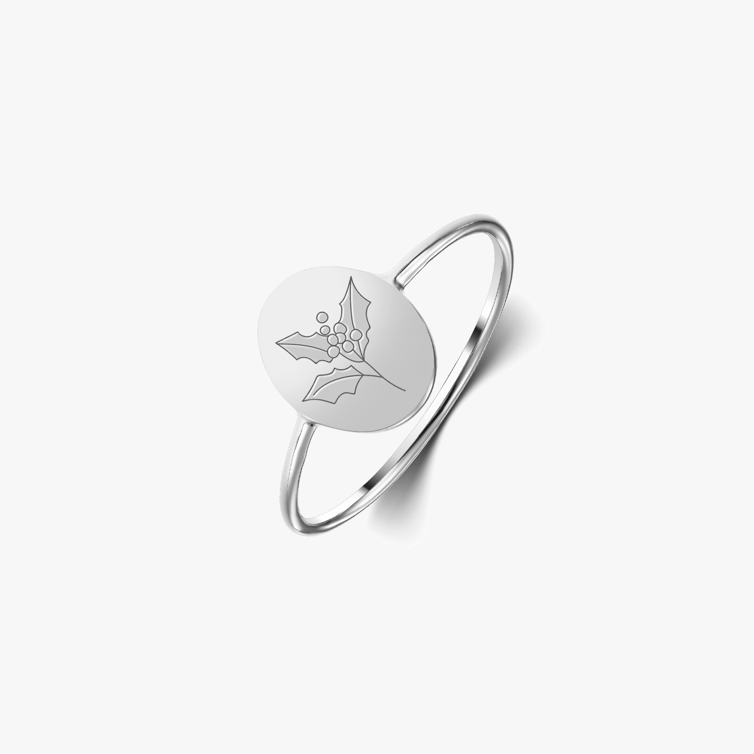 Silver Birth Flower Ring - December Holly - Indira