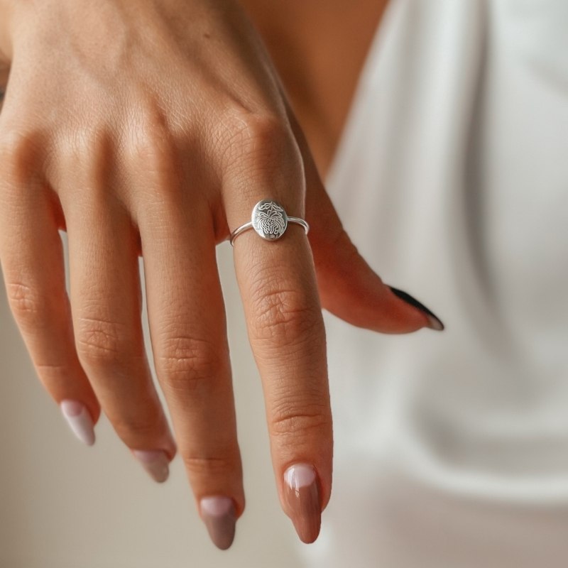 Silver Ring Birth Flower - November Chrysanthemum - Indira