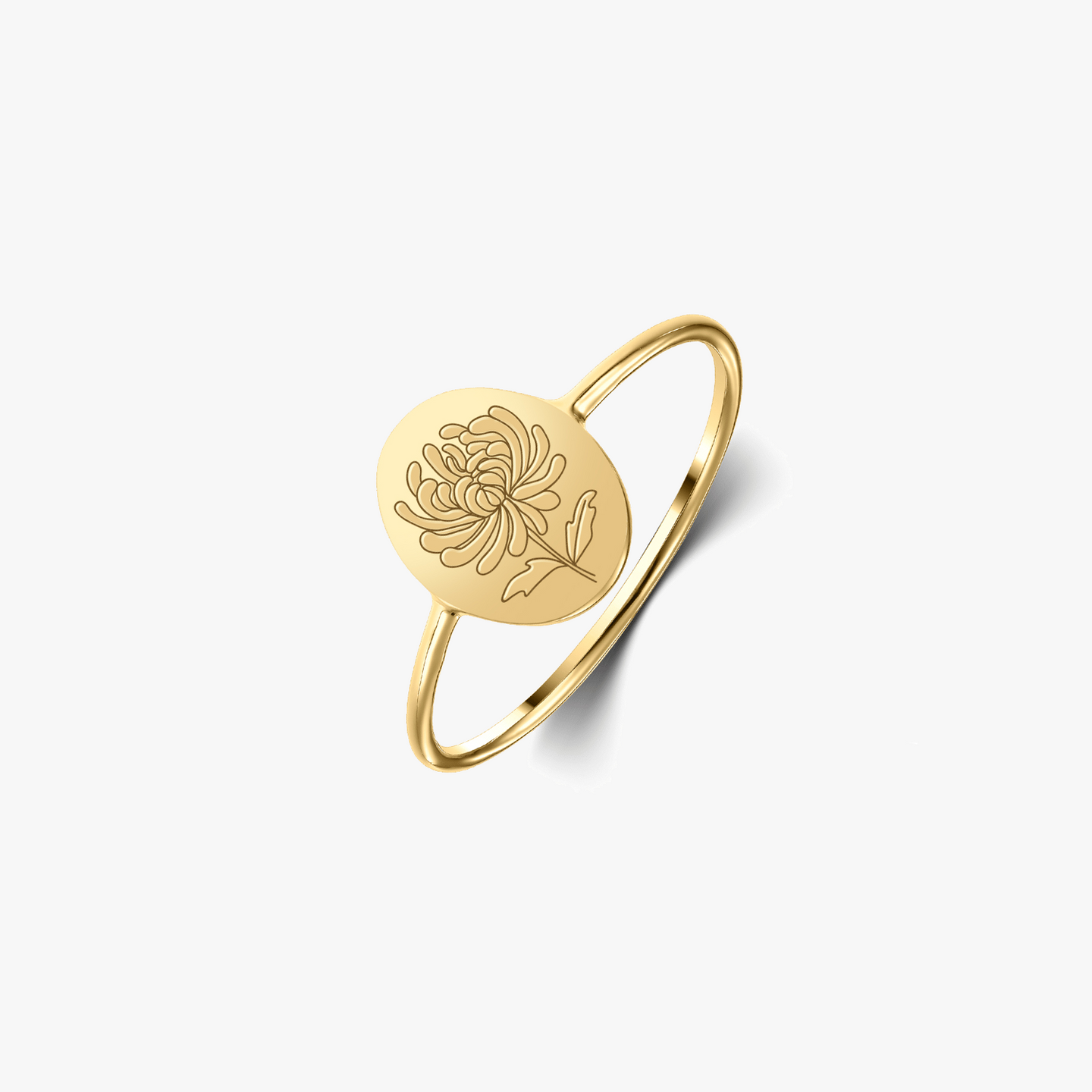 Silver Ring Birth Flower Golden - November Chrysanthemum - Indira