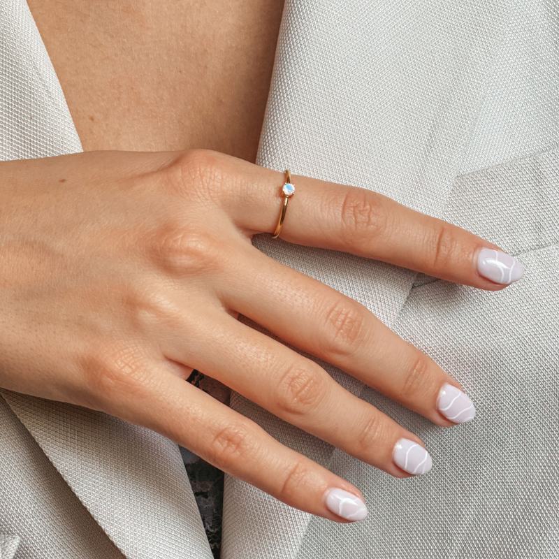 Birthstone Golden June Silver Ring - Moonstone - Indira