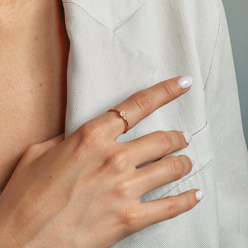 Birthstone Golden June Silver Ring - Moonstone - Indira