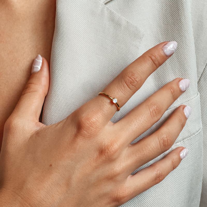 Golden Birthstone Silver Ring June - Moonstone - Indira