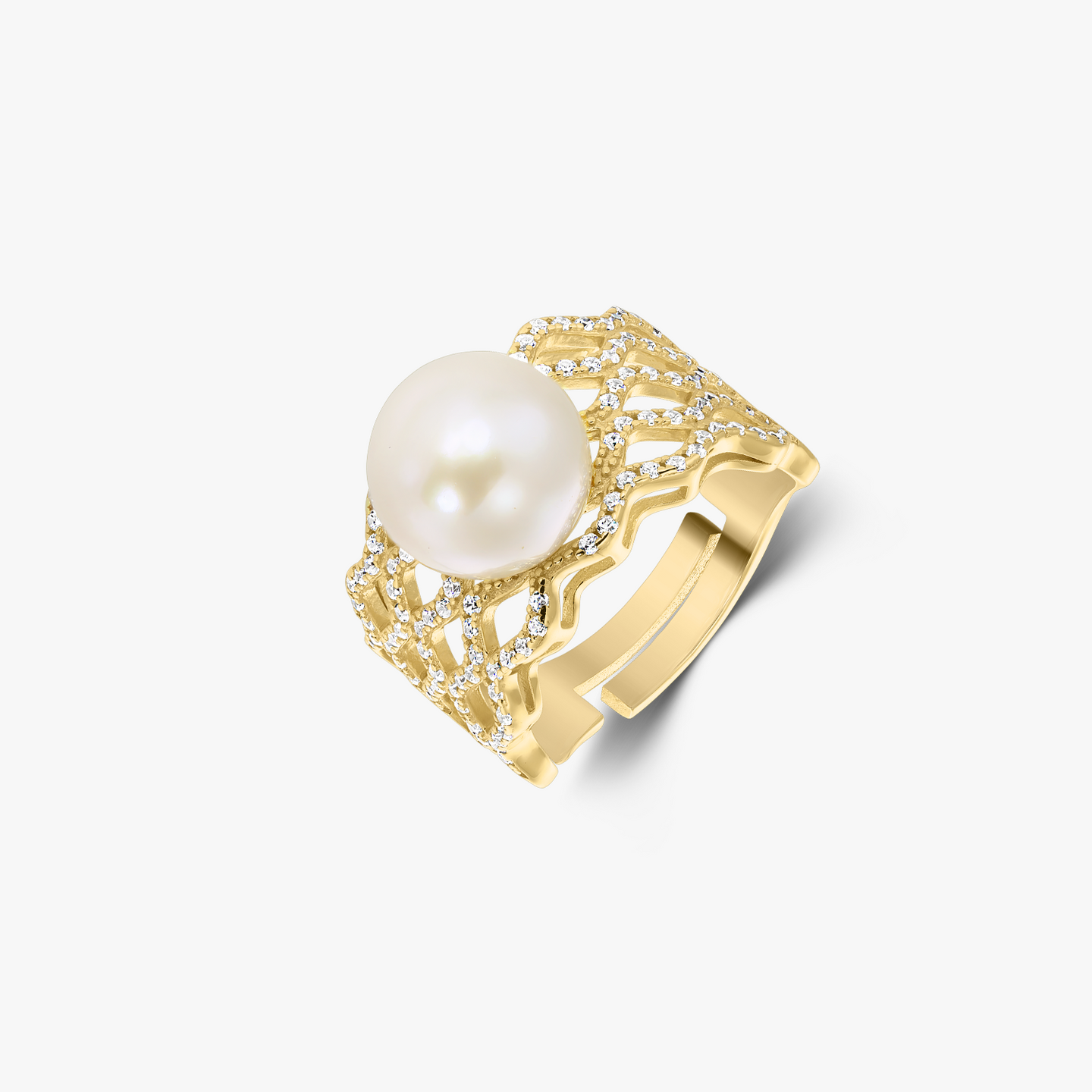 Golden Gigi Silver Ring - Natural Pearls and Zirconia - Indira