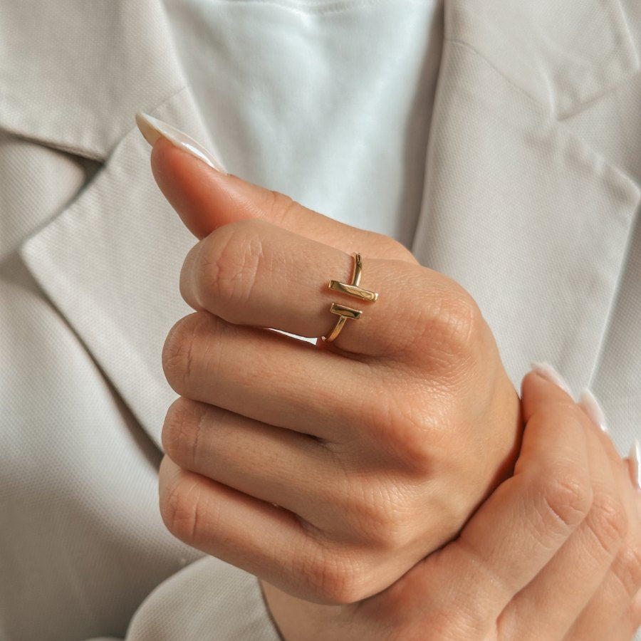 Golden Parallel Bar Silver Ring - Indira
