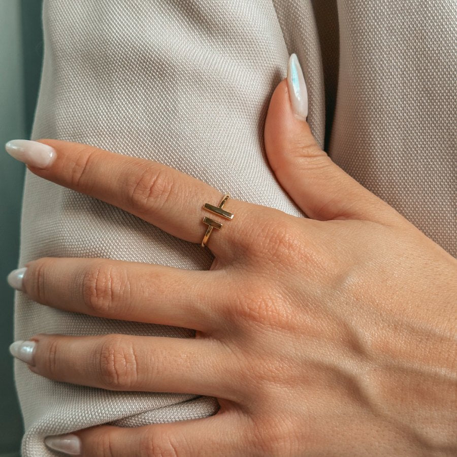 Golden Parallel Bar Silver Ring - Indira