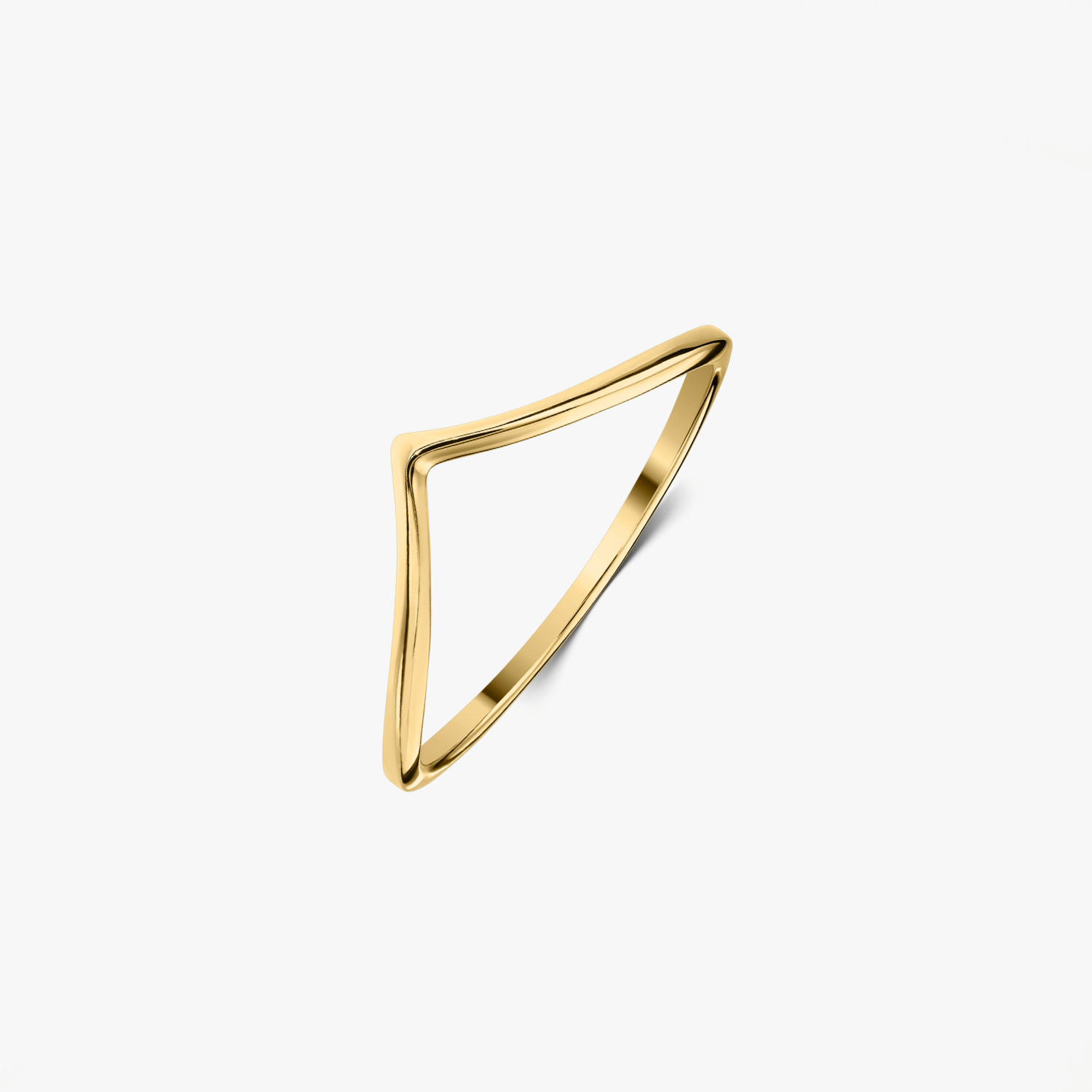 A minimalist gold-plated silver ring at an angle on a solid white background.