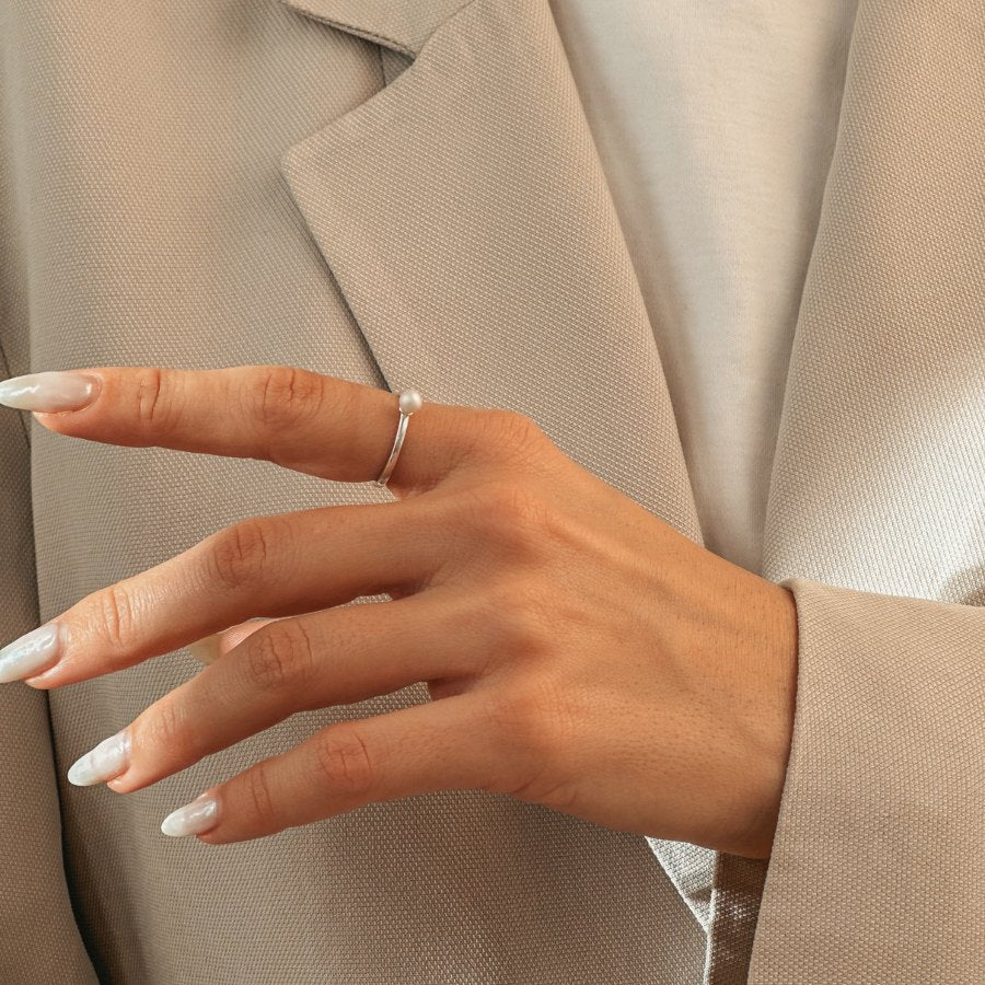 Pearl Solitaire Silver Ring - Indira