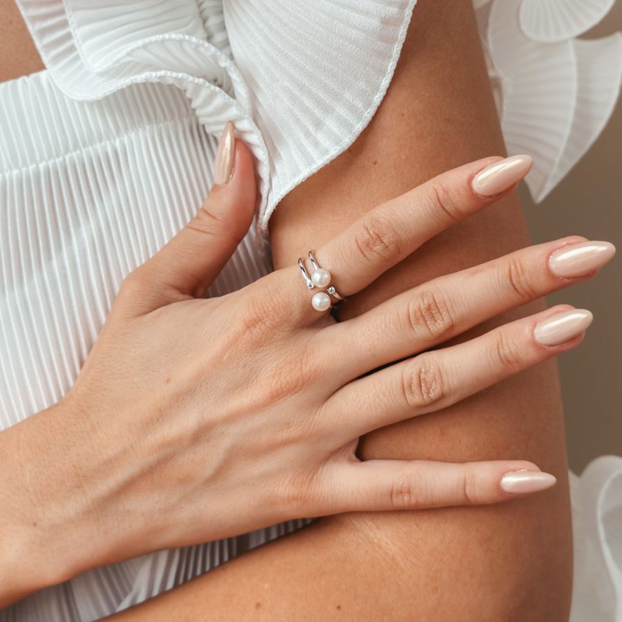 Inel din argint Poly - Perle naturale si Zirconiu - Indira