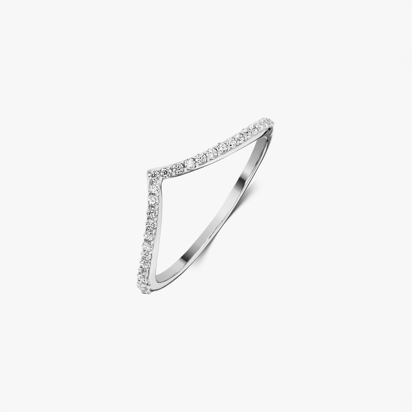 Simple V Silver Ring - Zirconia - Indira