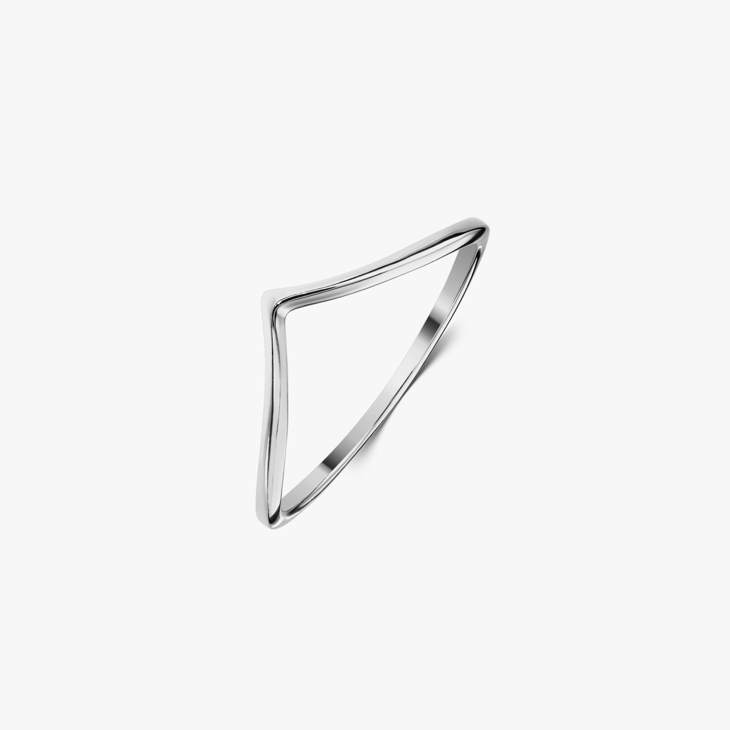 Simple V-shaped silver ring featuring a minimalist design on a white background.