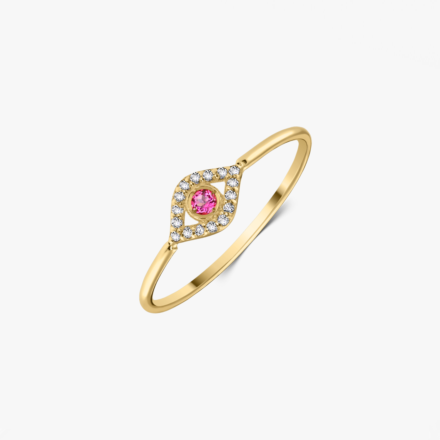Yellow Gold Protective Eye Ring – Pink Topaz, Zirconia - Indira