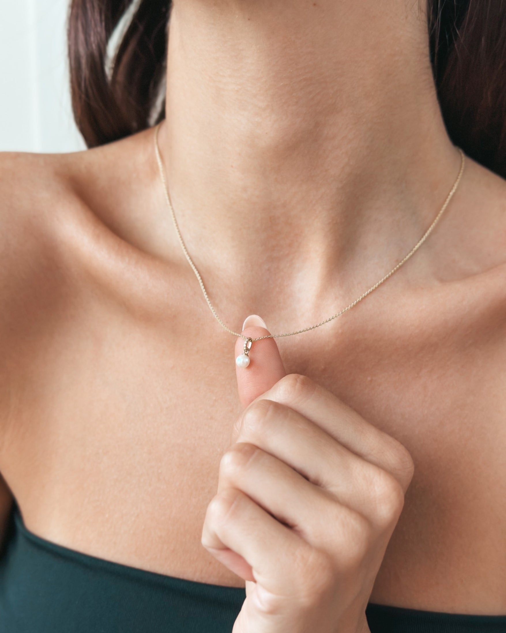 Aveline Yellow Gold Pendant – Natural Pearl and Diamonds - Indira