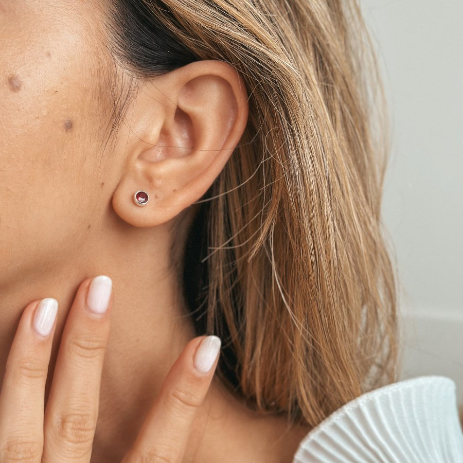 Silver Birthstone Earrings July - Ruby - Indira