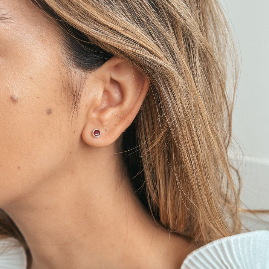 Silver Birthstone Earrings July - Ruby - Indira