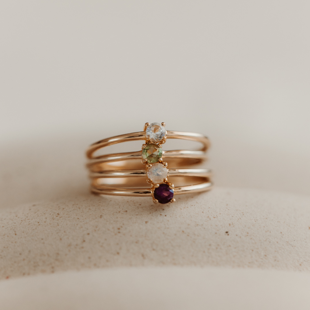 Birthstone Silver Ring Golden October - Opal - Indira