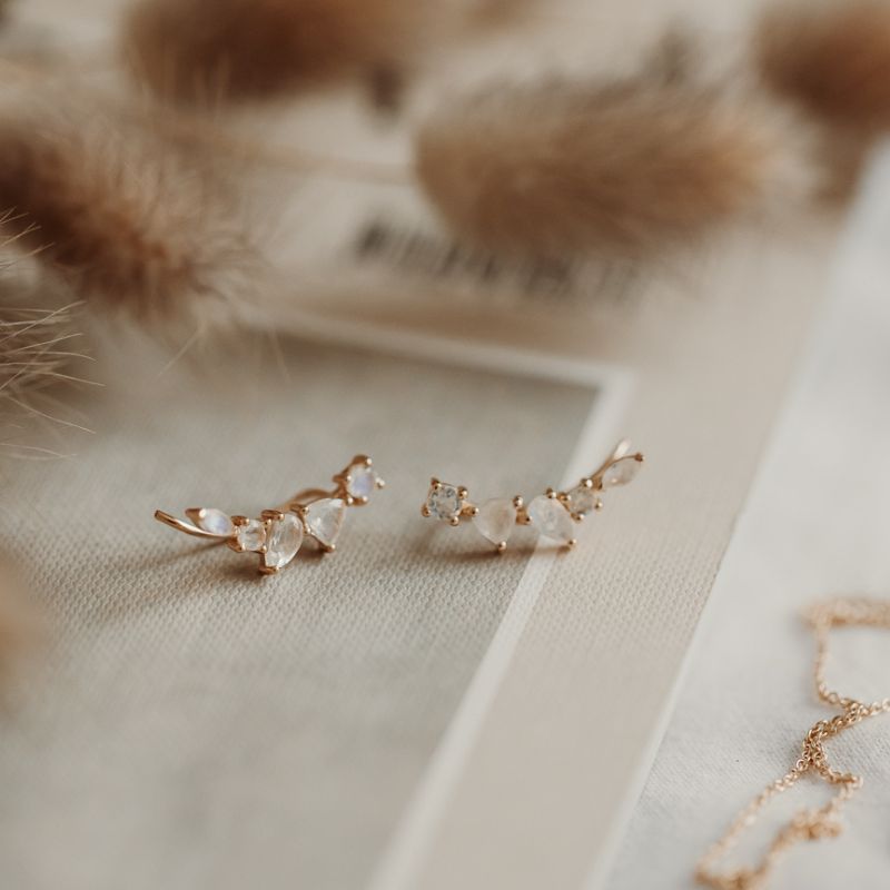 Valery Golden Silver Earrings - Moonstone - Indira