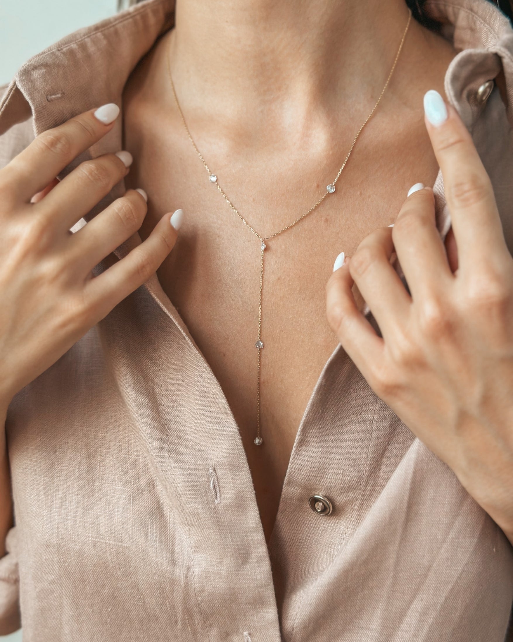 Diamond Drops Yellow Gold Necklace - Diamonds - Indira