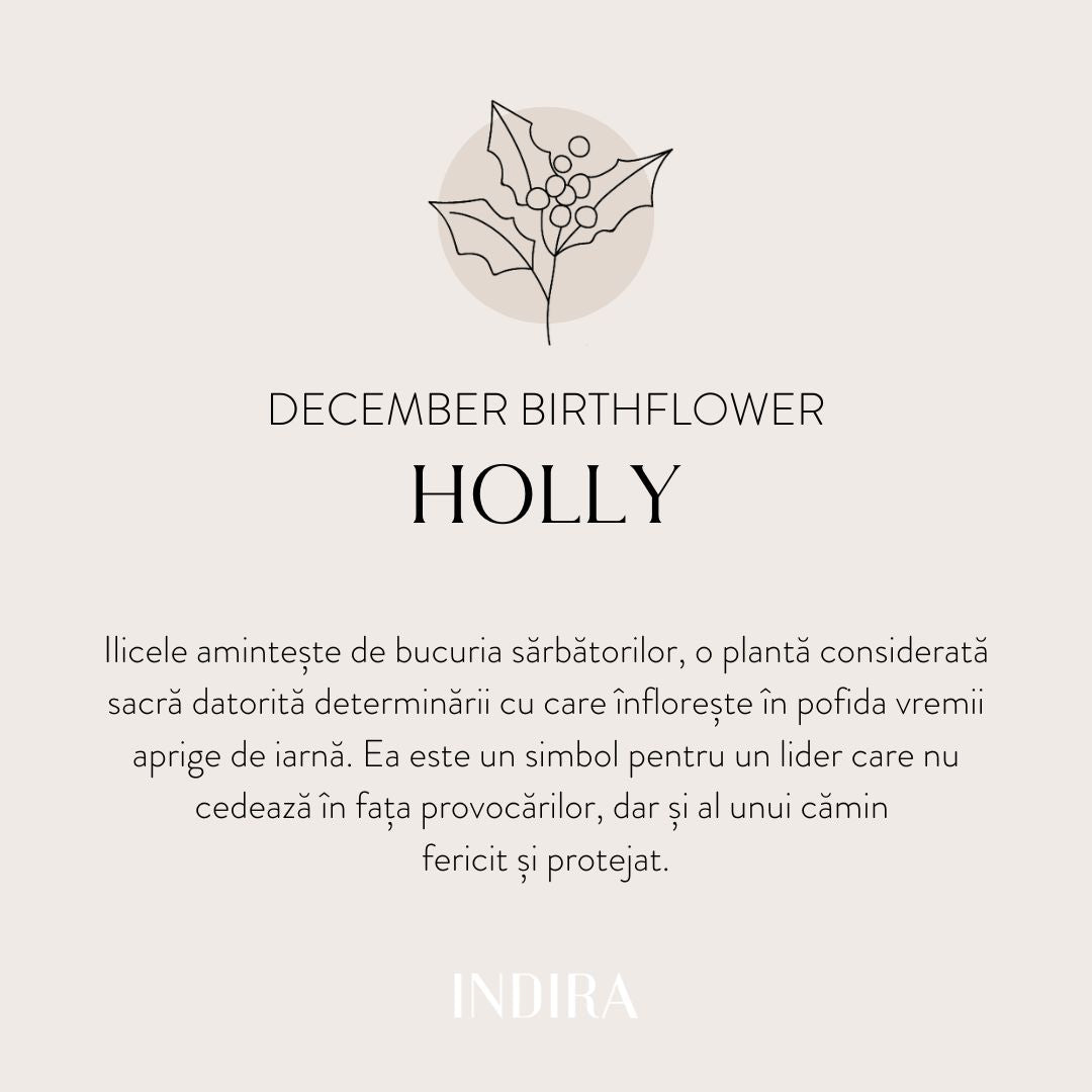 White Gold Cord Bracelet for Kids Birth Flower - December Holly - Indira