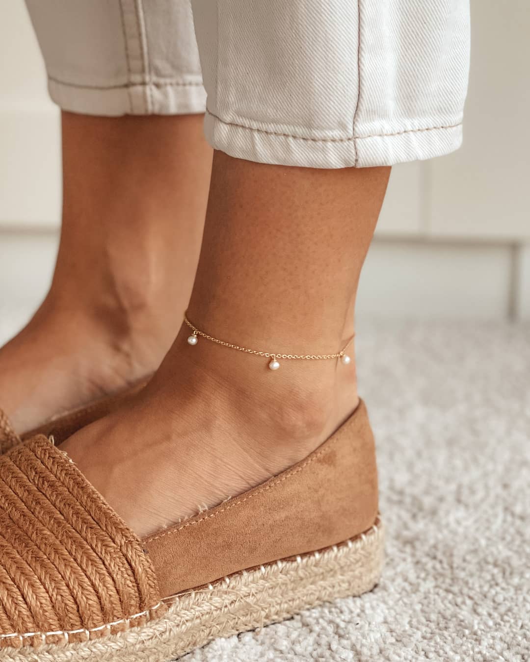 Margo Silver Ankle Bracelet - Natural Pearls - Indira
