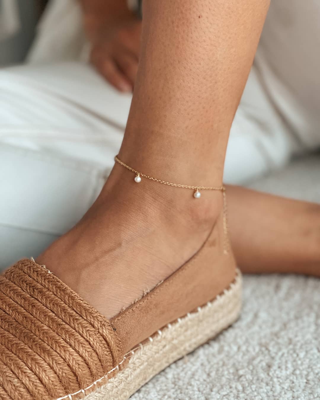 Margo Silver Anklet - Natural Pearls - Indira