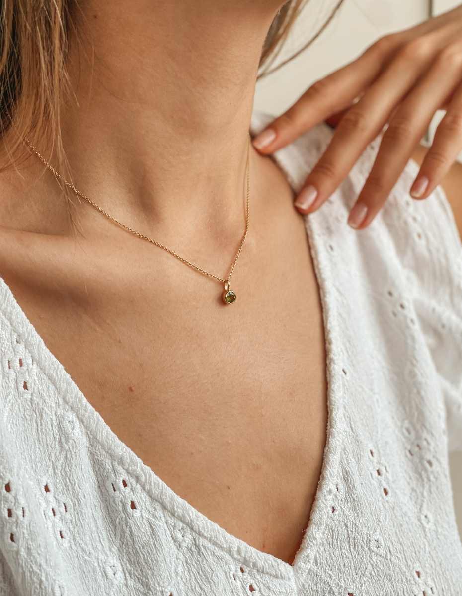 Colier din argint Birthstone Golden August - Peridot - Indira