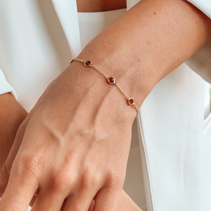 Indira Birthstone Golden January Silver Bracelet - Garnet