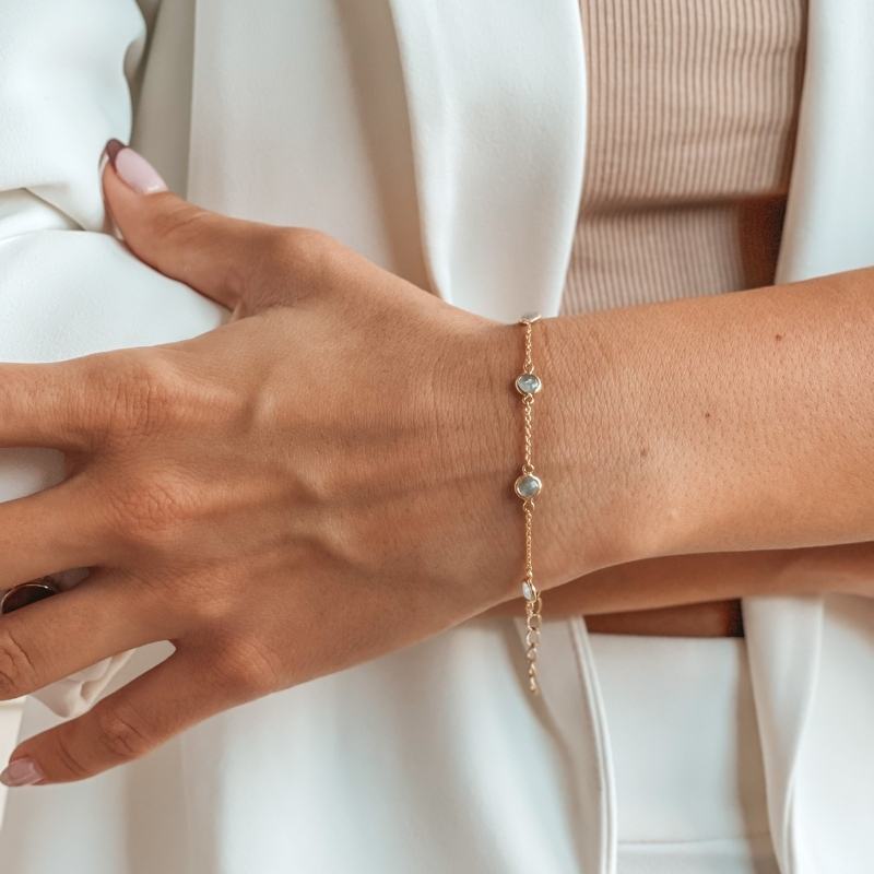 Birthstone Golden March Silver Bracelet - Aquamarine - Indira