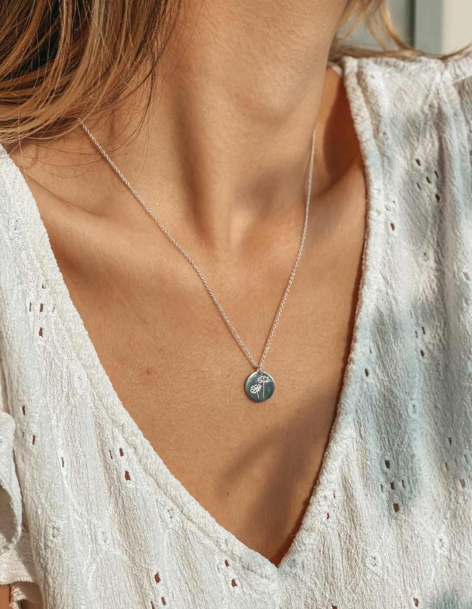 Birth Flower Silver Necklace - October Cosmos - Indira