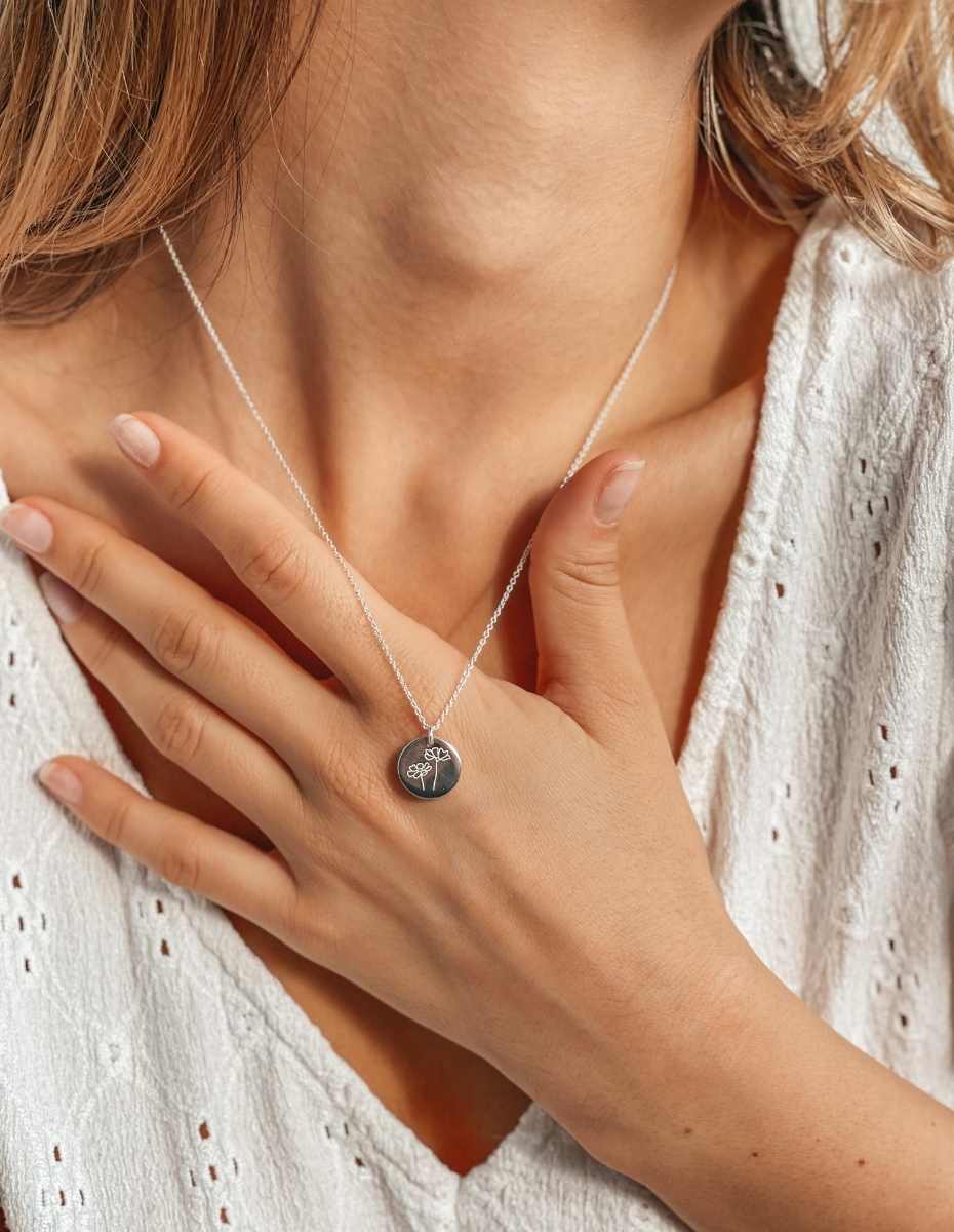 Birth Flower Silver Necklace - October Cosmos - Indira