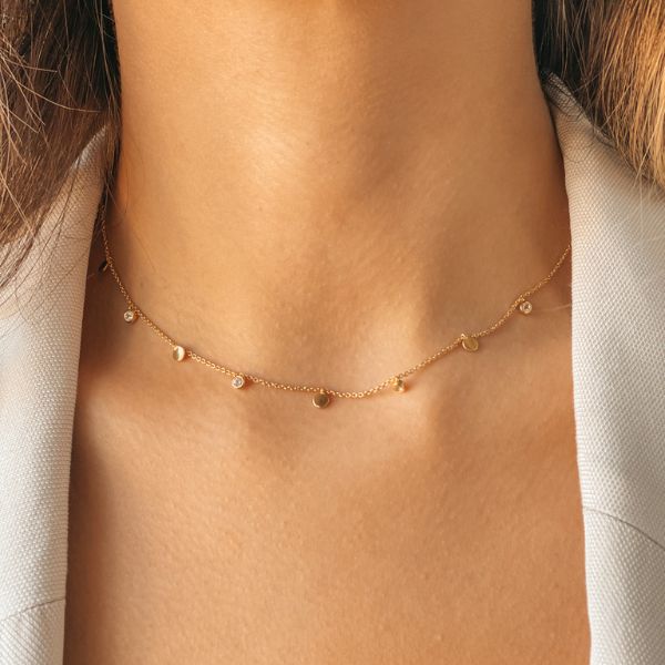 Golden Noora Silver Necklace - White Topaz - Indira