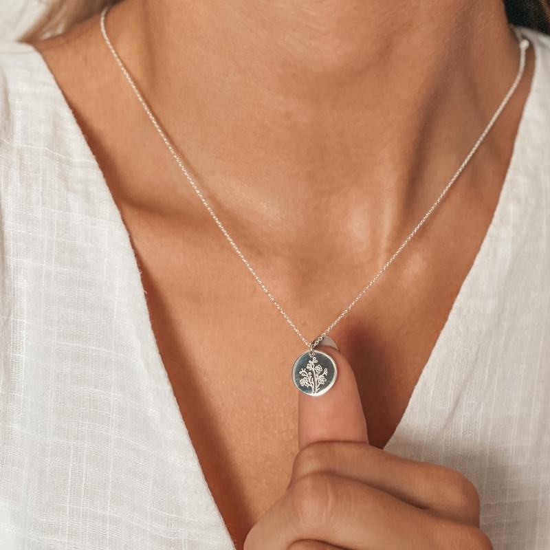 Birth Flower Silver Necklace - September Aster - Indira