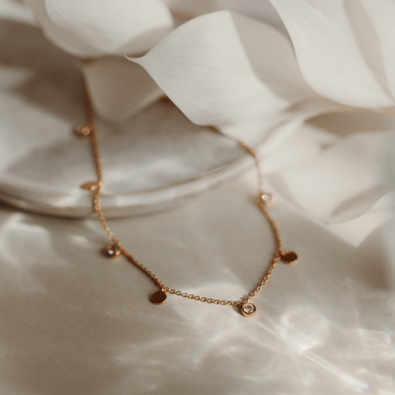Golden Noora Silver Necklace - White Topaz - Indira
