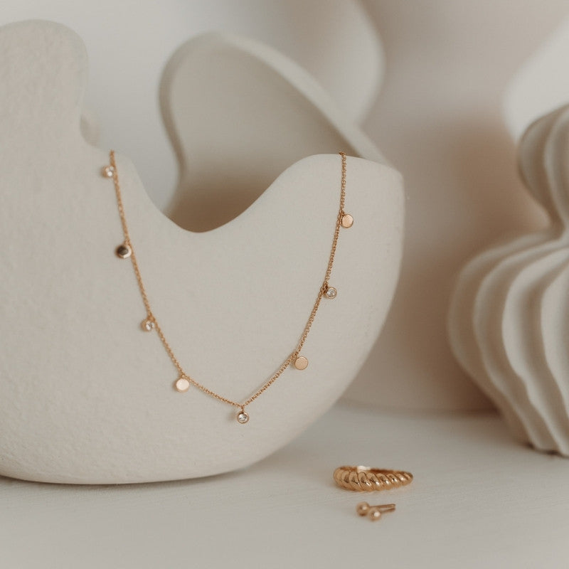 Golden Noora Silver Necklace - White Topaz - Indira