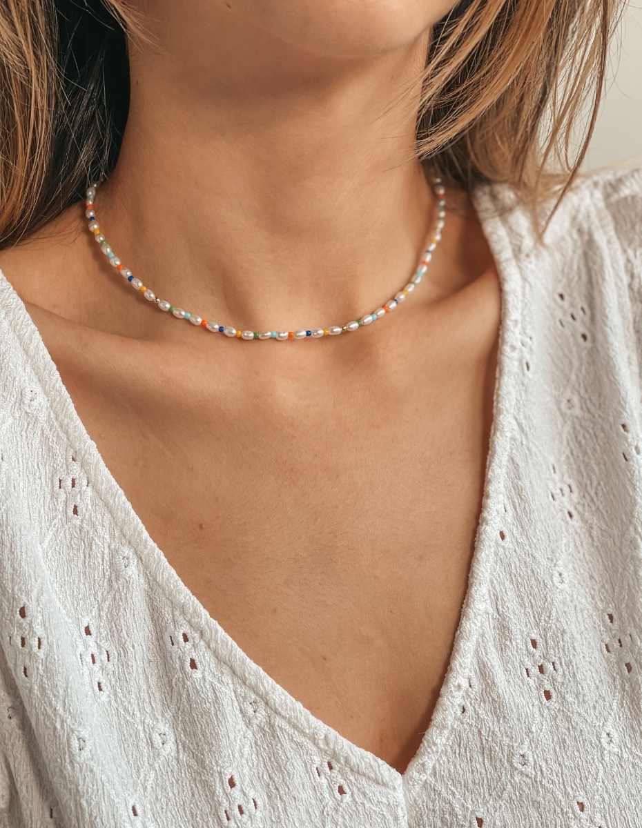 Golden Alaia Silver Necklace - Natural Pearls - Indira