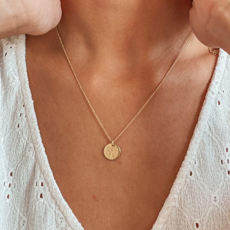 Birth Flower Golden Silver Necklace - June Rose - Indira